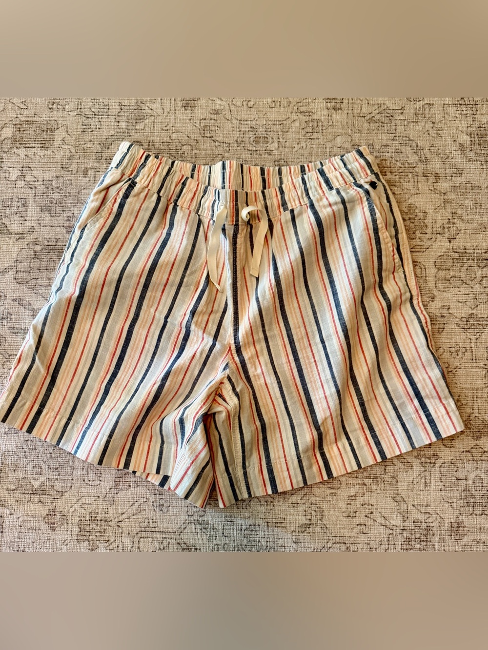 L.L. Bean Striped Drawstring Shorts in Cream, Navy & Red